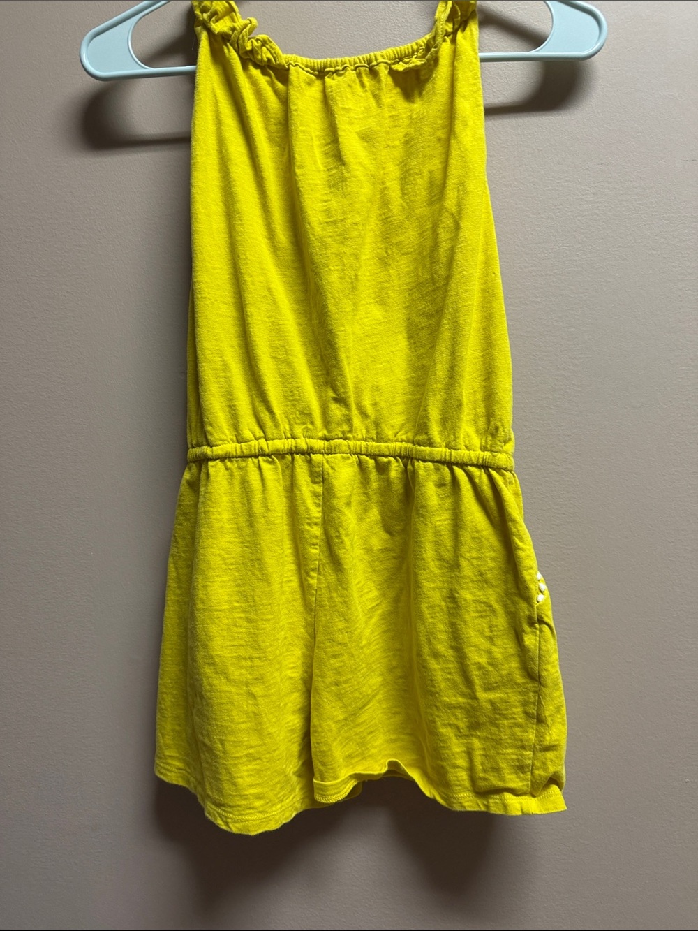 Mini Boden Yellow Ruffle-Neck Drawstring Romper - Picture 3 of 3